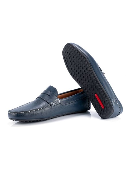 Blue leather moccasin