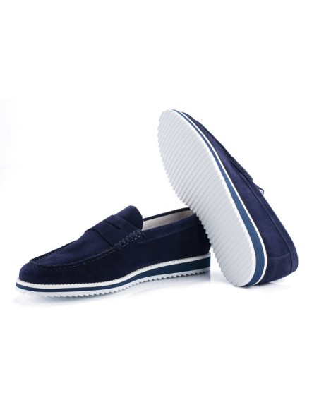 Mocasín de ante con antifaz color azul