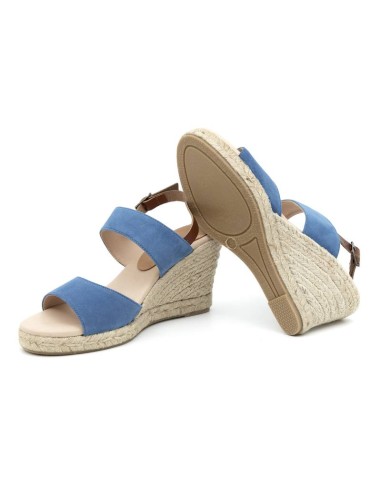 Espadrilles femme suède et cuir bleu W-AHINOA-BLUE