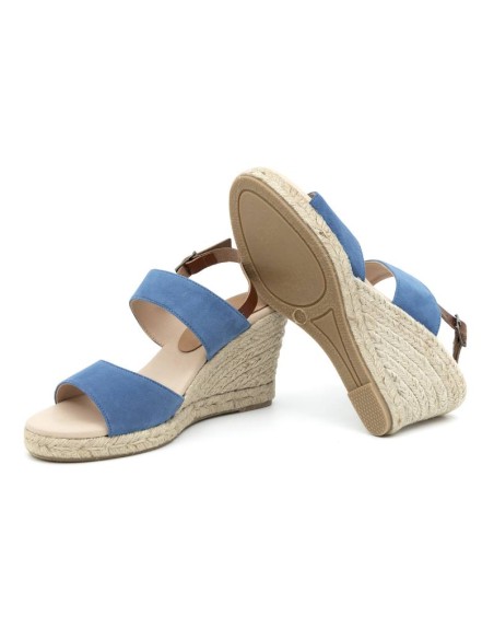 Espadrilles femme suède et cuir bleu W-AHINOA-BLUE