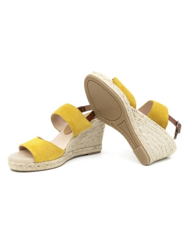 Yellow suede leather and plain leather espadrilles for women