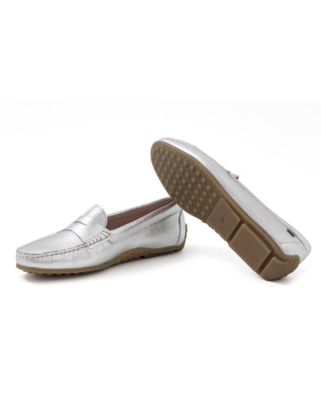 Silver leather women's moccasins