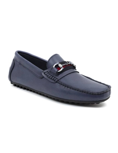 Mocasín de piel con hebilla color azul