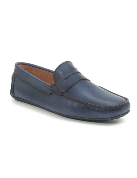 Mocasín de piel con antifaz color azul