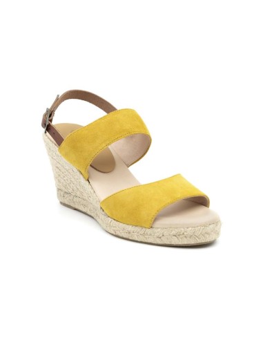 Yellow suede leather and plain leather espadrilles for women