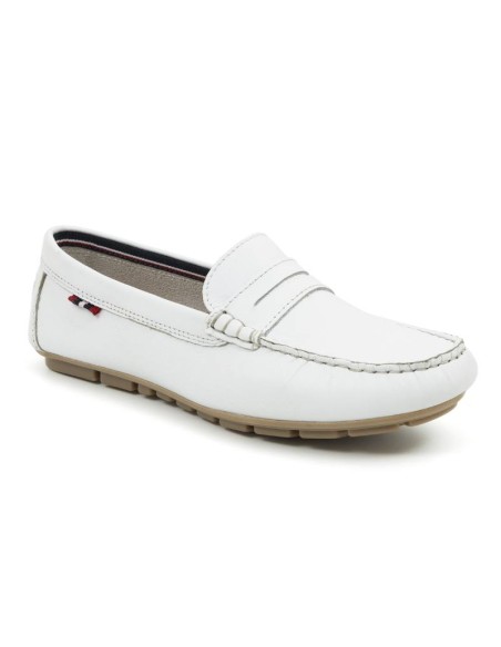 White leather women's moccasins
