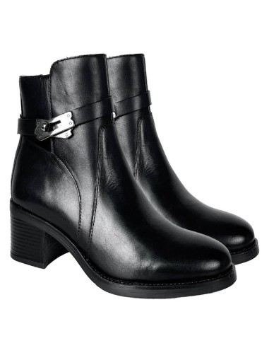 Botines de mujer de piel acabado a mano color negro W-AMANOR-BLACK