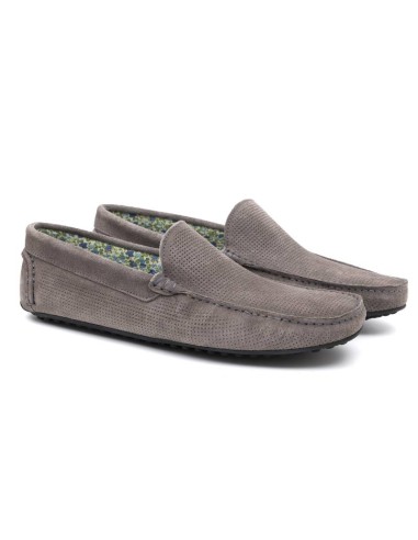 Mocasín de ante cosido artesano color gris SEMILE-GRIS