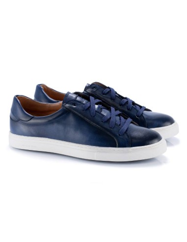 Sneakers de piel liso color azul CR-23269-MARINO