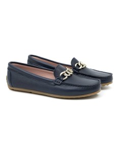Blue leather women's mocassins