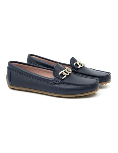 Blue leather women's mocassins