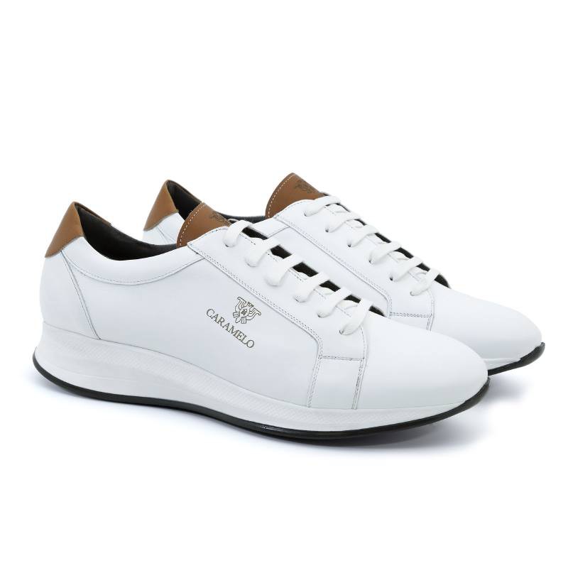 Deportivo de piel liso color cuero CR-24012-BLANCO-CUERO