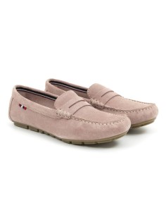 Pink suede women's mocassins