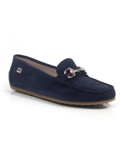Blue suede women's moccasins