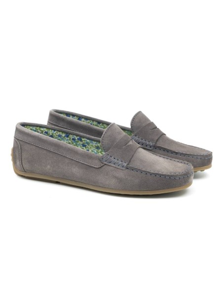 Grey suede women's moccasins