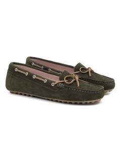 Green suede women's moccasins