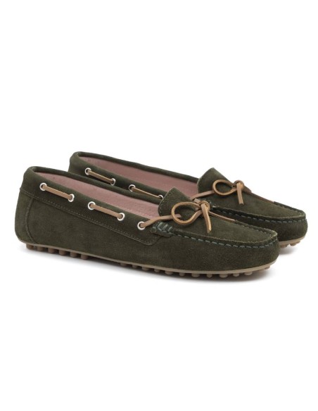 Green suede women's moccasins