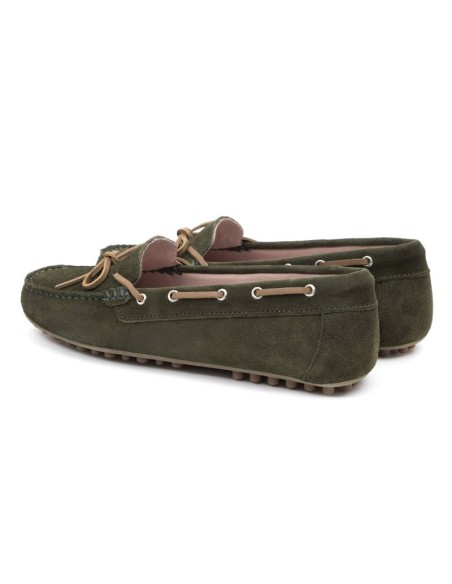 Green suede women's mocassins