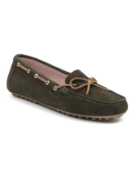 Green suede women's moccasins
