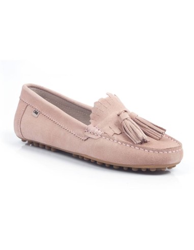 Pink suede women's moccasins