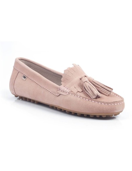 Pink suede women's moccasins