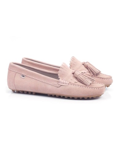 Pink suede women's moccasins