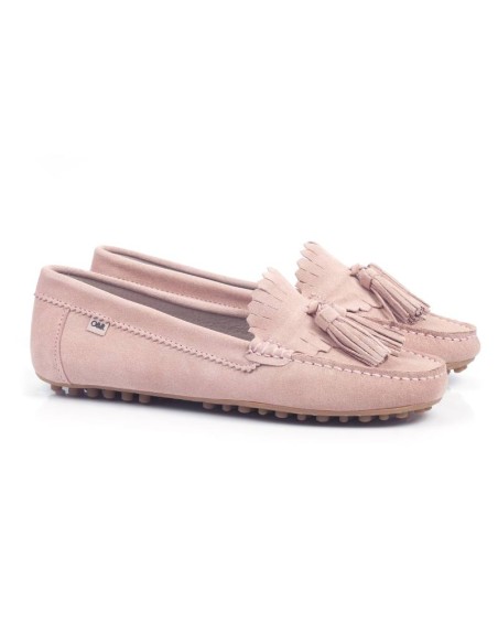 Pink suede women's moccasins