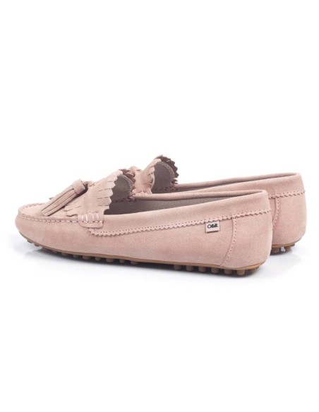 Pink suede women's moccasins