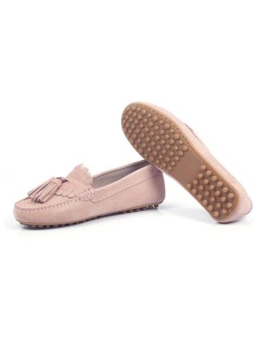 Pink suede women's moccasins