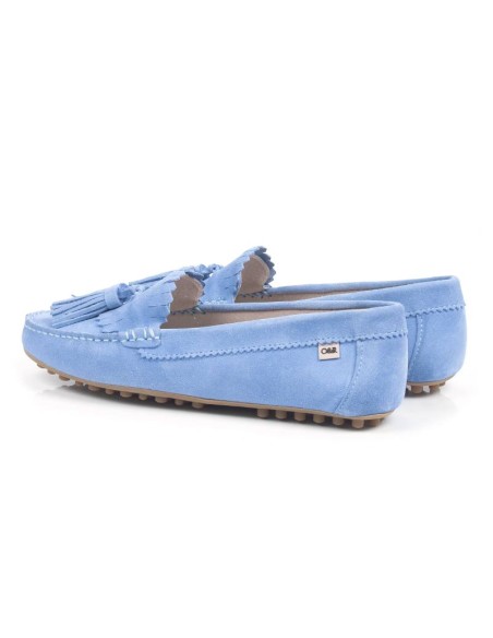 Blue suede women's moccasins