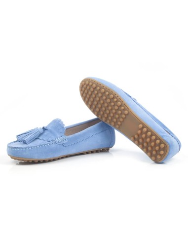 Blue suede women's moccasins