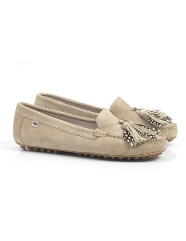 Mocasines de mujer de ante con borlas color beige