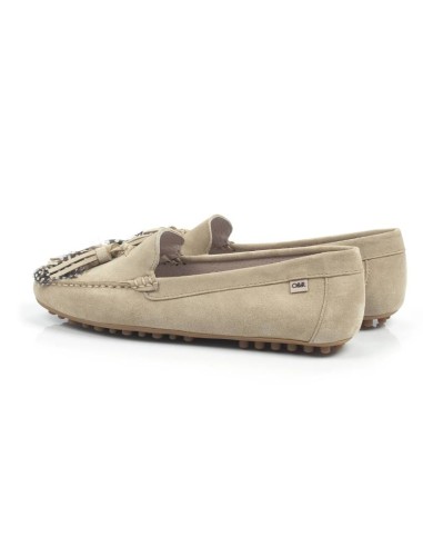 Mocasines de mujer de ante con borlas color beige