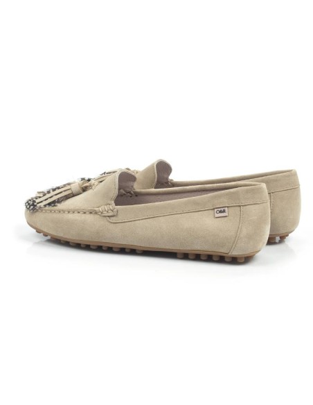 Mocasines de mujer de ante con borlas color beige