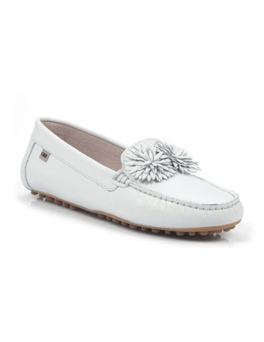 White leather women's moccasins