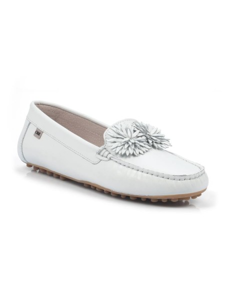 White leather women's moccasins