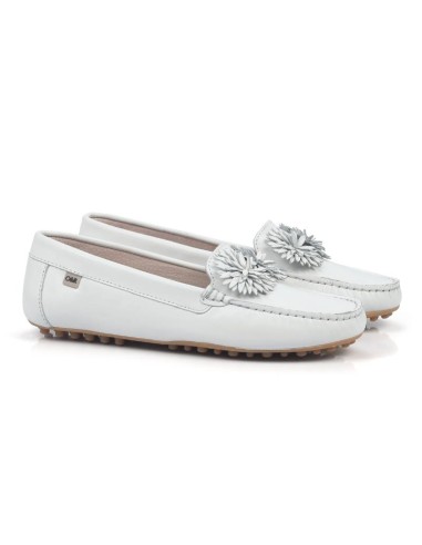 White leather women's moccasins