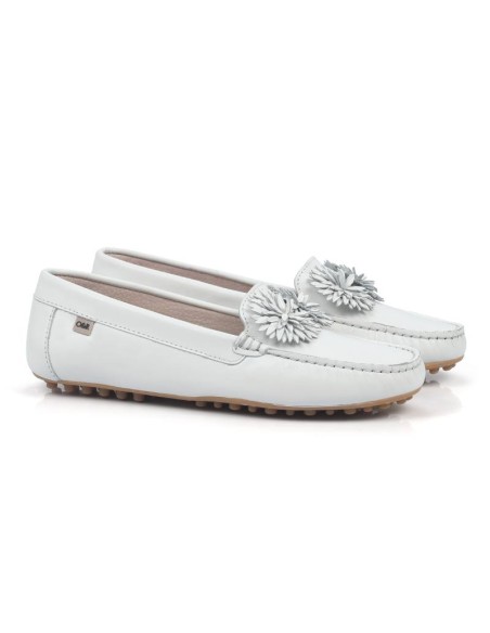 White leather women's moccasins
