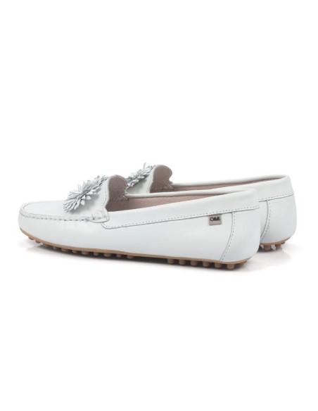 White leather women's moccasins