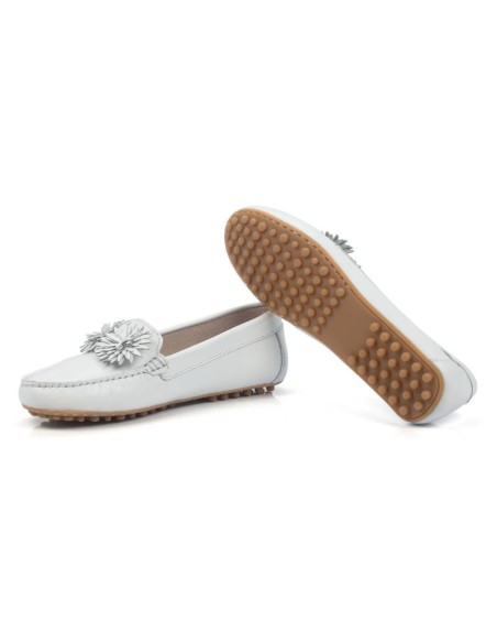 White leather women's moccasins