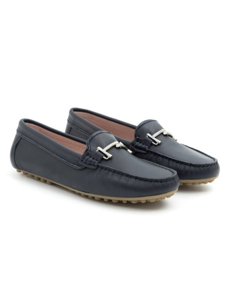 Blue leather women's mocassins
