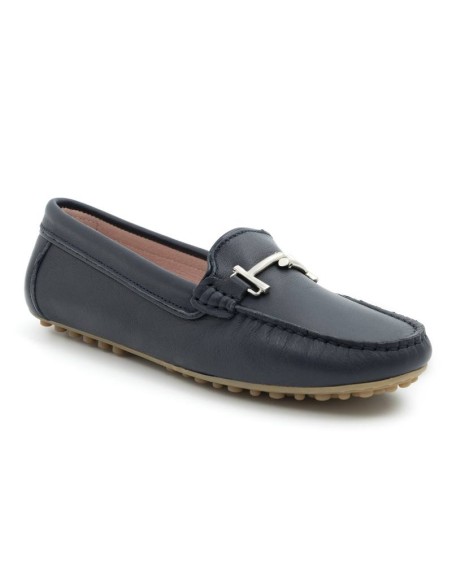 Mocasines de mujer de piel con hebilla color azul