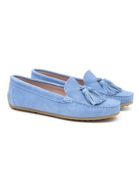 Blue suede women's moccasins