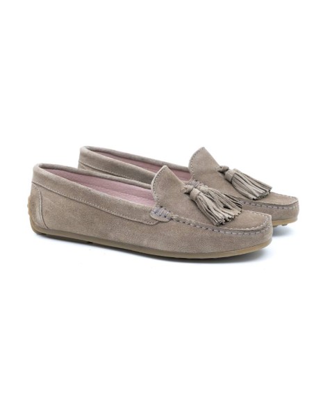 Beige suede women's moccasins