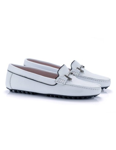 White leather women's moccasins