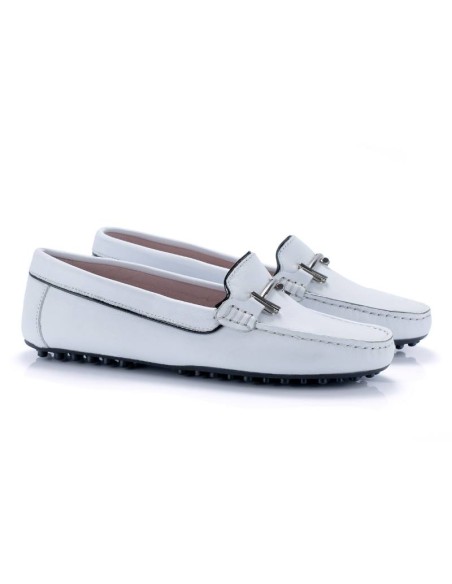 White leather women's moccasins