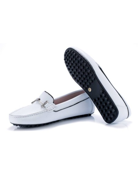 White leather women's mocassins