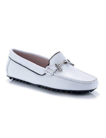 White leather women's mocassins