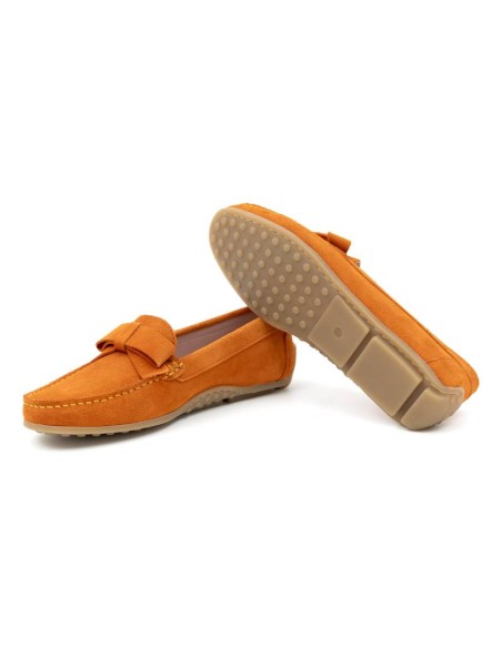 Mocasines de mujer de ante con borlas color naranja