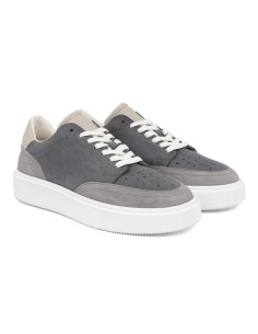 Sneakers de piel combinado con ante color gris